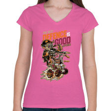 PRINTFASHION A legjobb védekezés a támadás - Női V-nyakú póló - Rózsaszín női póló