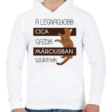 PRINTFASHION A legnagyobb cica gazdi - hónappal - Férfi kapucnis pulóver - Fehér