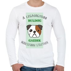 PRINTFASHION A legnagyobb gazdi - Buldog - hónappal - Férfi hosszú ujjú póló - Fehér