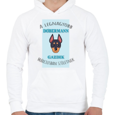 PRINTFASHION A legnagyobb gazdi - Dobermann - hónappal - Férfi kapucnis pulóver - Fehér