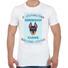 PRINTFASHION A legnagyobb gazdi - Dobermann - hónappal - Férfi póló - Fehér