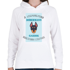 PRINTFASHION A legnagyobb gazdi - Dobermann - hónappal - Női kapucnis pulóver - Fehér női pulóver, kardigán