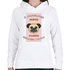 PRINTFASHION A legnagyobb gazdi - Mopsz - hónappal - Női kapucnis pulóver - Fehér
