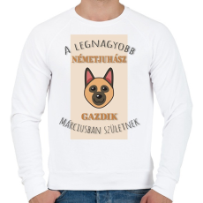 PRINTFASHION A legnagyobb gazdi - Németjuhász - hónappal - Férfi pulóver - Fehér