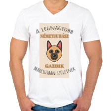 PRINTFASHION A legnagyobb gazdi - Németjuhász - hónappal - Férfi V-nyakú póló - Fehér férfi póló