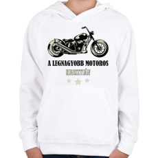 PRINTFASHION A legnagyobb motoros - Névvel - Gyerek kapucnis pulóver - Fehér