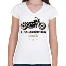 PRINTFASHION A legnagyobb motoros - Névvel - Női V-nyakú póló - Fehér