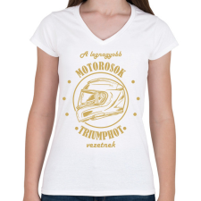 PRINTFASHION A legnagyobb motorosok - Triumph - Női V-nyakú póló - Fehér női póló