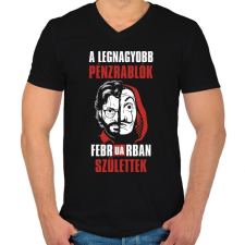 PRINTFASHION A legnagyobb pénzrablók februárban születtek - Férfi V-nyakú póló - Fekete férfi póló