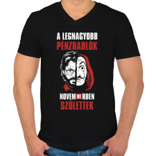 PRINTFASHION A legnagyobb pénzrablók novemberben születtek - Férfi V-nyakú póló - Fekete férfi póló