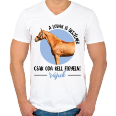 PRINTFASHION A lovak is beszélnek - Férfi V-nyakú póló - Fehér
