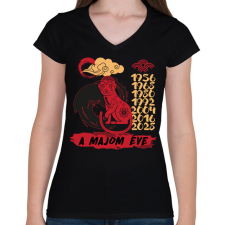 PRINTFASHION A majom éve - Női V-nyakú póló - Fekete női póló