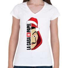 PRINTFASHION A nagy pénzrablás La Casa De papel póló - Női V-nyakú póló - Fehér