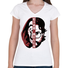 PRINTFASHION A Nagy Pénzrablás - Money Heist - La Casa de Papel - Női V-nyakú póló - Fehér