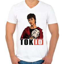 PRINTFASHION A nagy pénzrablás - TOKIO - Férfi V-nyakú póló - Fehér férfi póló