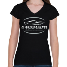 PRINTFASHION A nissanom nélkül - Női V-nyakú póló - Fekete