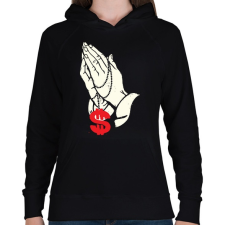 PRINTFASHION A pénzben hiszek - Női kapucnis pulóver - Fekete női pulóver, kardigán