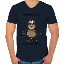 PRINTFASHION A pocakom a szexepilem - Férfi V-nyakú póló - Sötétkék férfi póló