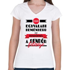 PRINTFASHION A rendőr felesége - Női V-nyakú póló - Fehér