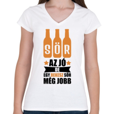 PRINTFASHION A sör az jó - Női V-nyakú póló - Fehér női póló