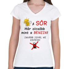 PRINTFASHION A SÖR OLCSÓBB - Női V-nyakú póló - Fehér női póló