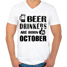 PRINTFASHION A sörivók októberben születtek - Férfi V-nyakú póló - Fehér