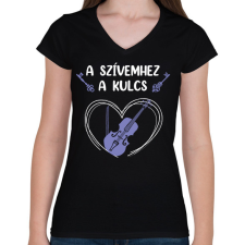 PRINTFASHION A szívemhez a kulcs - Hegedű - Női V-nyakú póló - Fekete női póló