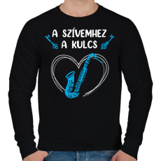 PRINTFASHION A szívemhez a kulcs - Szaxofon - Férfi pulóver - Fekete