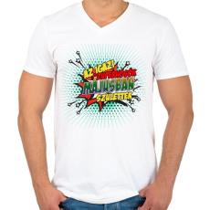 PRINTFASHION A szuperhősök májusban születtek - Férfi V-nyakú póló - Fehér