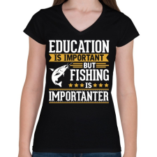 PRINTFASHION A tanulás fontos, de a pecázás fontosabb - Női V-nyakú póló - Fekete női póló