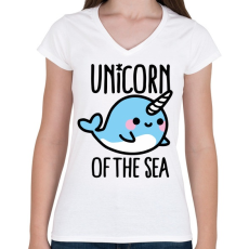 PRINTFASHION A tenger unikornisa - Női V-nyakú póló - Fehér