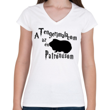 PRINTFASHION A Tengerimalacom az én Patrónusom - Női V-nyakú póló - Fehér női póló
