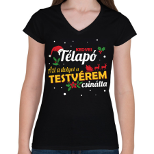PRINTFASHION A testvérem csinálta - Női V-nyakú póló - Fekete női póló