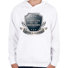 PRINTFASHION A tökéletes férfiak november - Gyerek kapucnis pulóver - Fehér