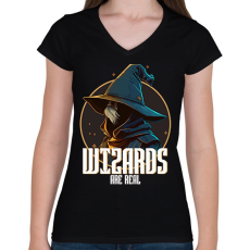 PRINTFASHION A varázslók léteznek - Női V-nyakú póló - Fekete