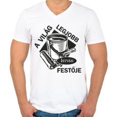 PRINTFASHION A világ legjobb festője - Névvel  - Férfi V-nyakú póló - Fehér