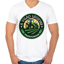 PRINTFASHION A világ legjobb traktorosa - Zöld - Férfi V-nyakú póló - Fehér férfi póló