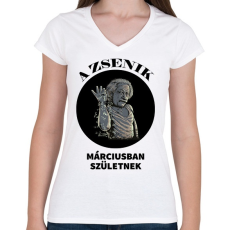 PRINTFASHION A zsenik márciusban születnek - Női V-nyakú póló - Fehér