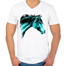 PRINTFASHION absztrakt ló portré - Férfi V-nyakú póló - Fehér férfi póló