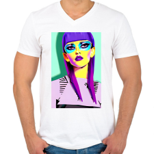 PRINTFASHION Absztrakt_napszemüveges_lány_1 - Férfi V-nyakú póló - Fehér férfi póló