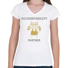 PRINTFASHION Accountability partner- Számonkérő edző társ  - Női V-nyakú póló - Fehér női póló