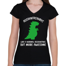 PRINTFASHION Accountasaurus - Női V-nyakú póló - Fekete
