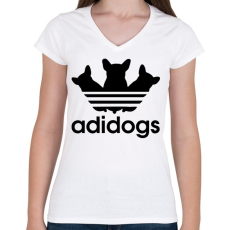 PRINTFASHION Adidogs - Női V-nyakú póló - Fehér