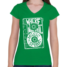 PRINTFASHION Ahol a szó kevés... - Női V-nyakú póló - Zöld női póló