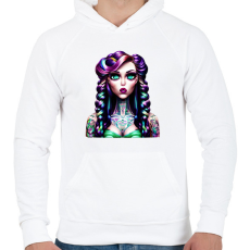 PRINTFASHION AI_Android_Tetovált_Lány_1 - Férfi kapucnis pulóver - Fehér