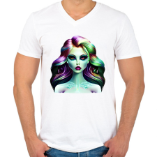 PRINTFASHION AI_Üveg_Android_Lány_1 - Férfi V-nyakú póló - Fehér férfi póló