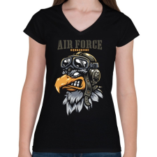 PRINTFASHION Air Force - Női V-nyakú póló - Fekete női póló