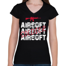 PRINTFASHION Airsoft soldier - Női V-nyakú póló - Fekete