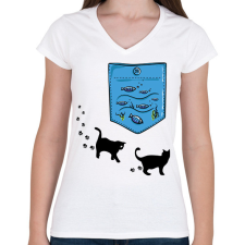 PRINTFASHION Akvárium zseb - Női V-nyakú póló - Fehér női póló
