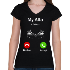 PRINTFASHION Alfa Romeo hív - Női V-nyakú póló - Fekete női póló